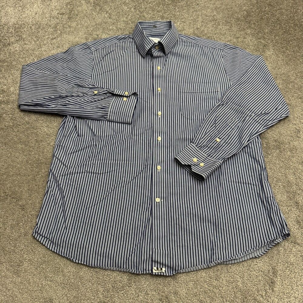 Tommy Bahama Dress Shirt Mens 16 34/35 Blue White Striped 100% Cotton Workwear